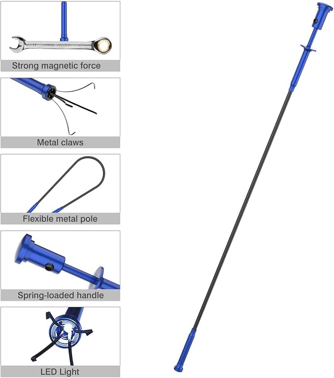 Housolution Grabber Tool Magnetic Four-claw Picker, Bendable Hose Reacher Pickup Sweeper with LED Lights, Flexible Long Handy Reaching Assist Tool for Litter Pick/Home Sink/Drain, Grabber Reacher Tool