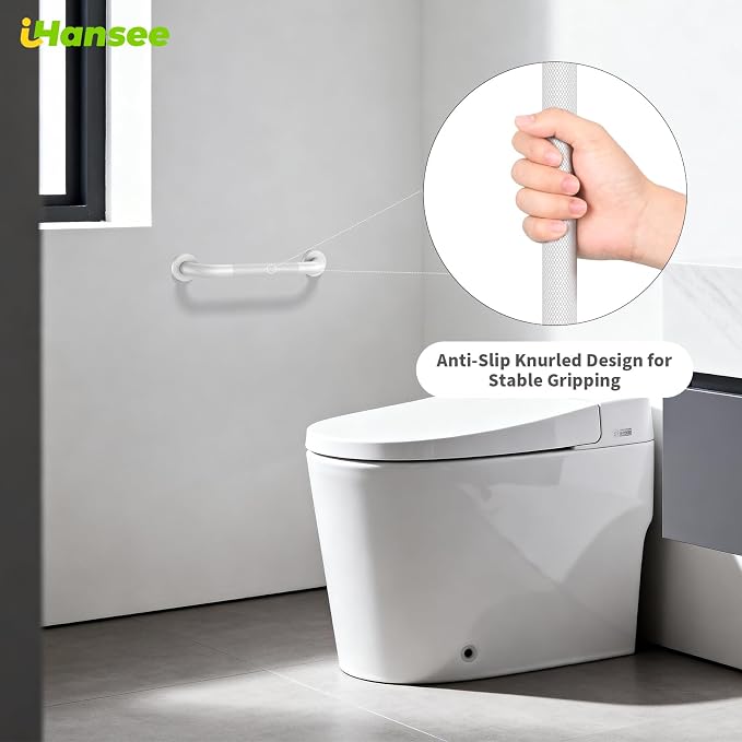 4 Pack Commercial Grab Bar Bundle - 16", 24", 36", 40“ - 1.25” Diameter, White Bathroom Grab Bar w/Anti-Slip Knurled Grip, Stainless Steel Handicap Grab Bars, Safety Handrail for Shower Toilet