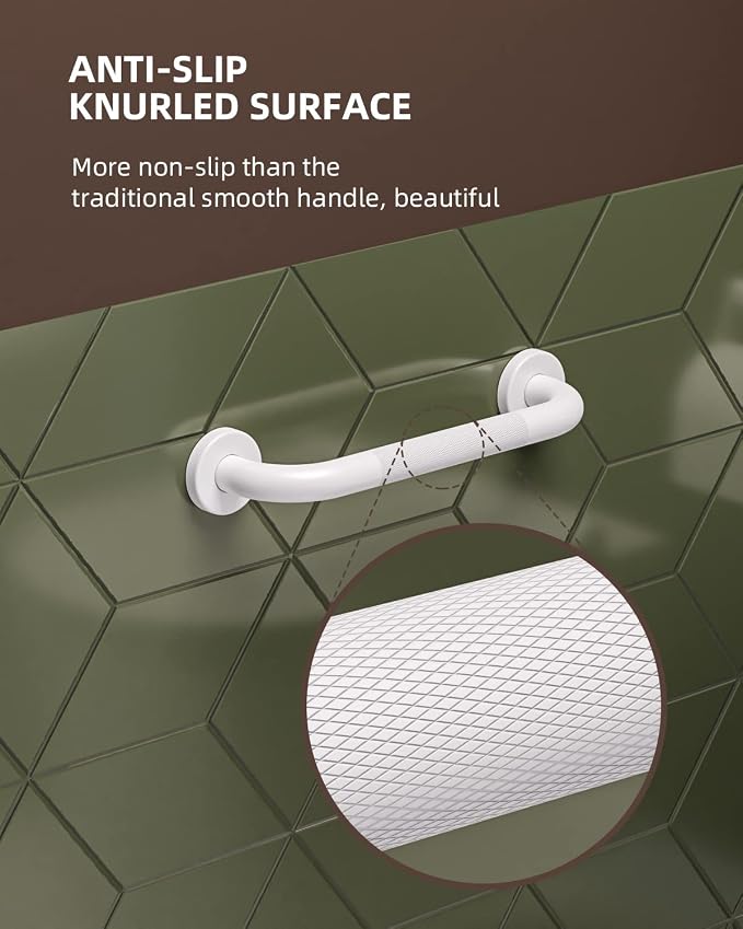 12 Inch Oil Rubbed White Shower Grab Bar w/Anti Slip Grip, ZUEXT Stainless Steel Bath Grab Bar,Bathroom Balance Bar, Wall Mount Safety Handrail Support, Handicap Injury Elderly Senior Assist Handle
