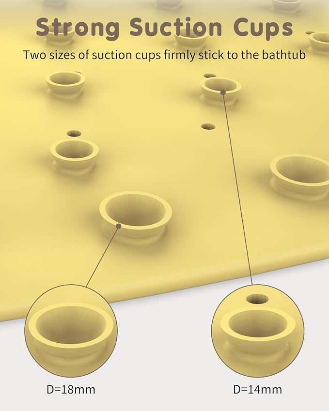 Safe Bath Solution, Bathtub Mat Non Slip for Babies, Toddlers, Kids & Pets, Natural Rubber BPA-Free Low Odor Safer Than PVC, Machine Washable, Suitable for Bathroom, Garden, and Hotel Tubs, Yellow