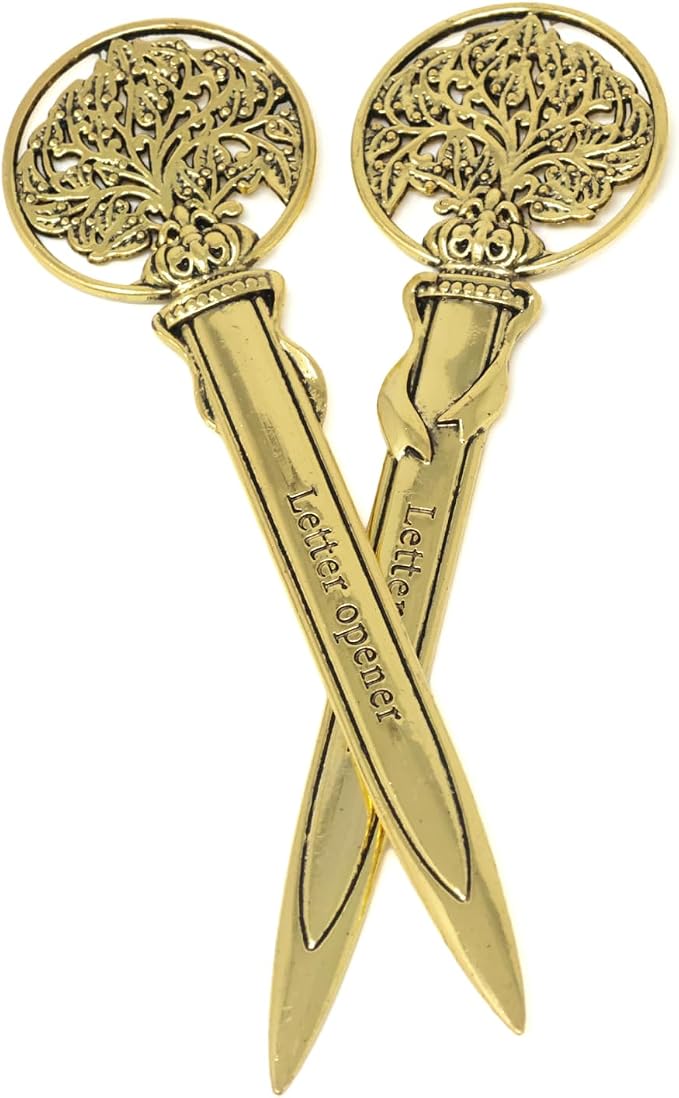 Honbay 2PCS Antique Letter Opener Knife Letter Opening Tool Zinc Alloy Envelope Slitter Metal Envelope Opener Sword Envelope Open Tool Mail Opener for School Home Office Mail Supplies (Gold)