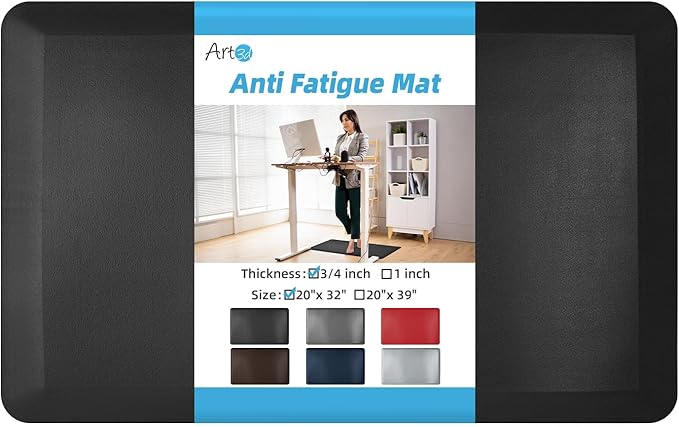 Art3d 3/4" Thick Kitchen Mats for Floor, Waterproof 20" X 32" Cushioned Comfort Mat, Anti Fatigue Mats for Kitchen, Ergonomic Standing Office Desk, Home and Garage, Black