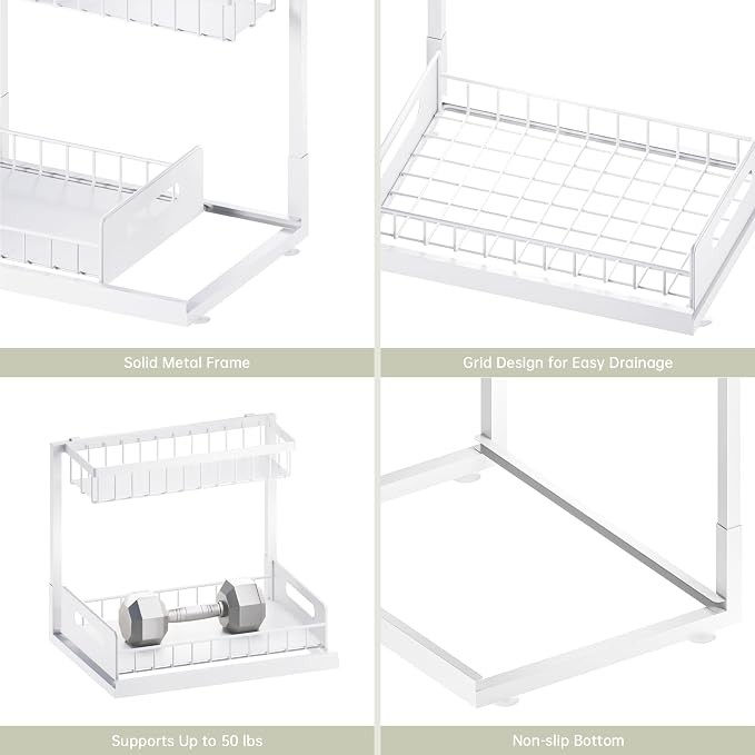 Under Sink Organizer and Storage, Slide Out Cabinet Organizer, Pull Out Sink Shelf for Kitchen Bathroom Laundry, 1 Pack White