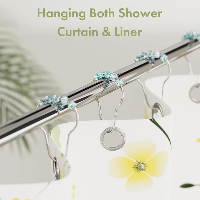 Amazer Shower Curtain Rings, Decorative Shower Curtain Hooks, Shower Curtain Hooks, Rustproof Stainless Steel Shower Hooks for Bathroom Shower Curtain-Set of 12, Ice Blu