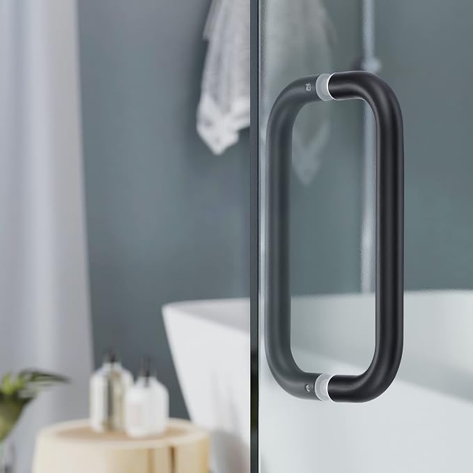 Ranbo Matte Black 8" （CTC） Tubular Back-to-Back Shower Door Handle，3/4" Diameter Pull Handles with Metal Washers, for 1/4"- 1/2" Thick Glass and 1-3/8" - 2-1/6" Thick Wooden or Metal Doors