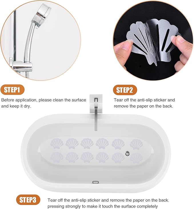 Secopad Non-Slip Bathtub Stickers, 24 PCS Shell Safety Bathroom Tubs Showers Treads Adhesive Decals Scraper (Clear)