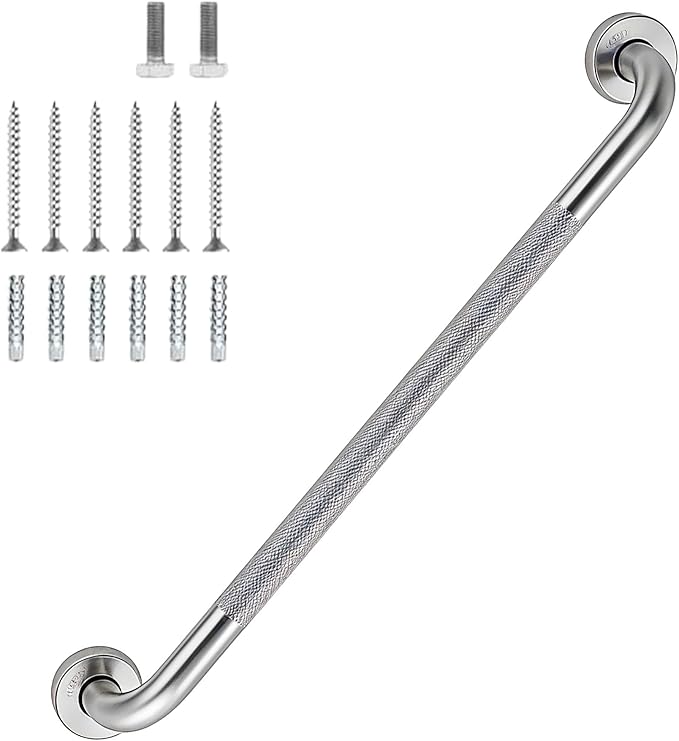 32 Inch Shower Grab Bar 1.25" Dia,Brushed Nickel Anti Slip Bathroom Grab Bar, 304 Stainless Steel Knurled Handicap Grab Bars, Safety Support Handrail, Bath Shower Handle for Elderly Injury Senior