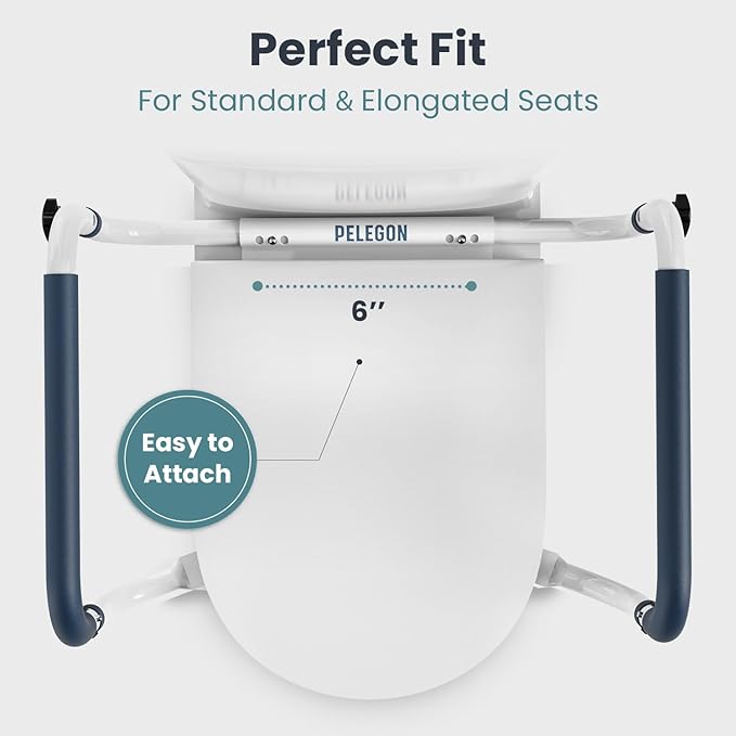 PELEGON Toilet Safety Rails (250lb) - Adjustable Toilet Safety Rails, Toilet Bar for Elderly Adults, Toilets Rails for Seniors, Toilet Seat with Handles for Elderly & Disabled Toilet Grab Bar - 1 Pack