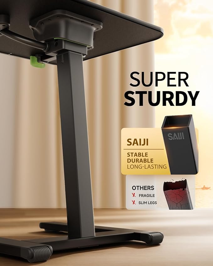 SAIJI Sturdy TV Tray Table with Wheels, Heavy Duty Metal TV Trays for Eating on Couch, Height & Angle Adjustable Desk for Bed, Sofa, Recliner, Portable Small Foldable Tables
