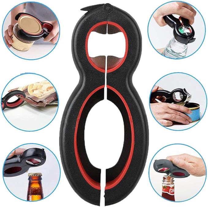 Medsuo Jar Opener 6 in 1 Multi Function Bottle Opener Manual Opener Get Lids Off Easily Portable Lid Twist Off Non-Slip for Weak Hands Seniors with Arthritis and Anyone with Low Strength
