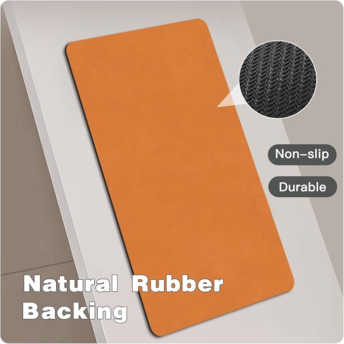 TYUU Bathroom Mat Quick Dry, Bathroom Rugs Non Slip Washable Thin Absorbent Bath Mat Fits Under Door Bathroom Floor Mat Perfect for Bath, Shower, or Sink 20"x30" Orange