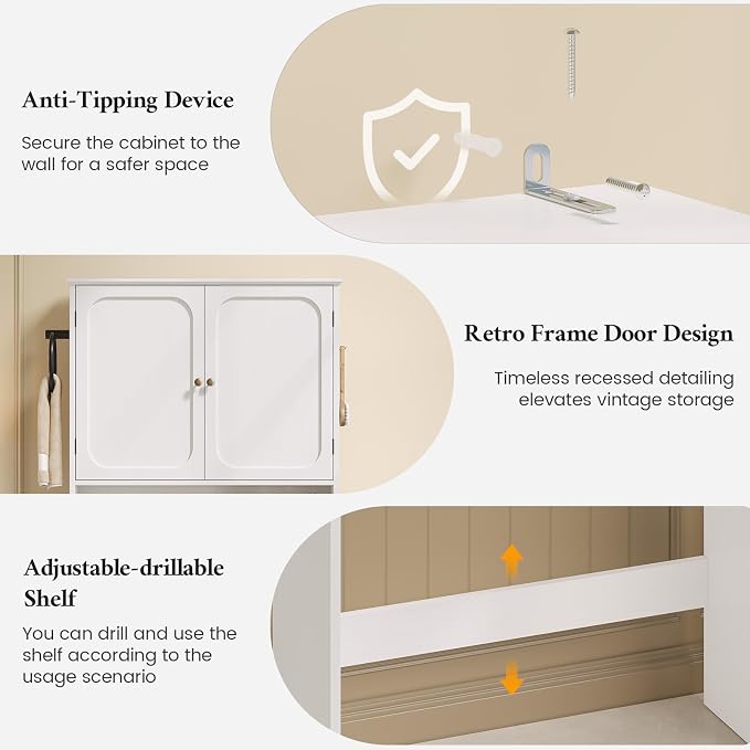 Over The Toilet Storage Cabinet with Adjustable Shelves & 2 Doors, Bathroom Storage Cabinet with One 4-Section Drawer, Towel Holder & Toilet Paper Holder for Bathroom, Laundry Room