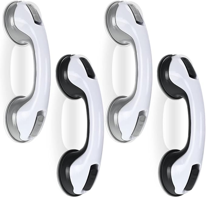 Qunclay 4 Pack 12 Inch Grab Bars for Bathtubs Shower Handle Shower Grab Bars for Seniors Elderly Disabled Handicap (Black, Gray)