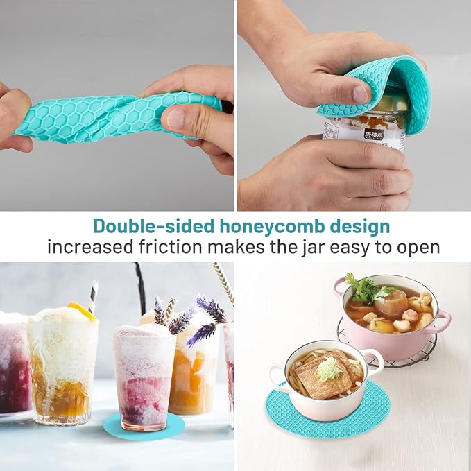 Jar Bottle Opener for Weak Hands,4 &5 in 1 Multi Function Non-Slip Can Lid Opener Tools with Silicone Jar Gripper Pad,Suitable for Seniors,Children and Arthritic Hands (Lake Green)