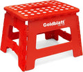Goldblatt 8.5" Folding Step Stool for Adults and Kids, Lightweight Heavy-Duty Plastic Portable Foldable Stool with Non-Slip Top and Anti-Skid Feet, 300 lbs Capacity, Kitchen & Bathroom, Red