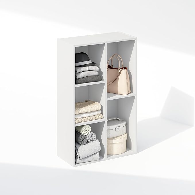 Furinno Reed Closet Organizers and Storage, 5-Cube Reversible Closet Shelves, Closet Organization Shelf, 9.4 x 19.5 x 31.5, for Bedroom, Closet, White