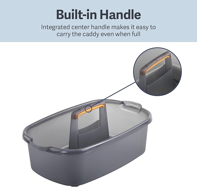 Casabella Cleaning Storage Caddy with Handle Plastic Multipurpose Organizer, Rectangle, 1.85-Gallon, Gray