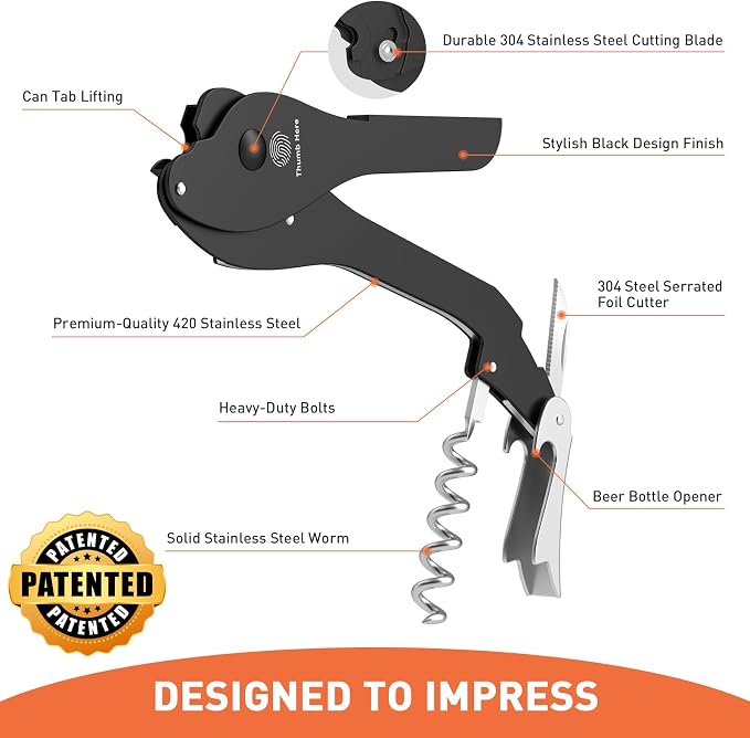 ikkle Topless Manual Soda Can Opener with Smooth Edge, 5-in-1 Multifunction Aluminum Pop-Top Can Lid Remover & Ring Pull Opener, Beer Bottle Opener, Wine Corkscrew & Foil Cutter