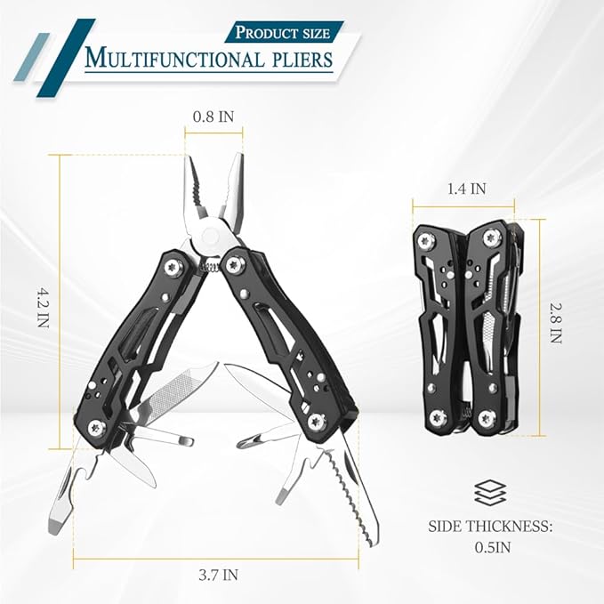 MINI Multitool Pliers, Christmas Birthday Gifts for Men Boyfriend Dad Husband Women, Pocket Knife 14-In-1, Rugged and Practical Portable Computer and Bike Gadgets, Black Camping and Survival Tools