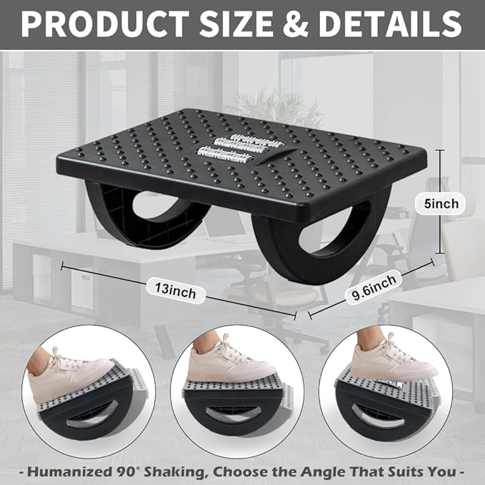 CasaZenith Foot Rest for Under Desk at Work - Ergonomic Foot Stools for Under Office Desk - Rocking Footrest with Roller Massager - Leg Rest for Chair, Computer Gaming -13" L x 9.6" W x 5" H
