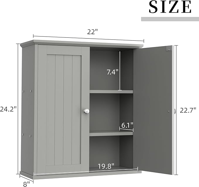 Shintenchi Bathroom Wall Medicine Cabinet with 2 Door, Bathroom Storage Organizer Over The Toilet,Space Saving Storage with 3-Tier Shelves,Gray