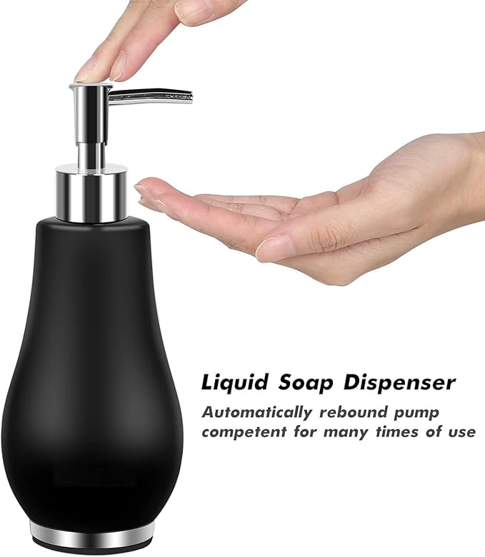 RQYIXI Bathroom Accessories Set 4 Pcs Toothbrush Holder Soap Dispenser Ceramic Bathroom Accessory Set with Toothbrush Cup Soap Dish Tumbler Black