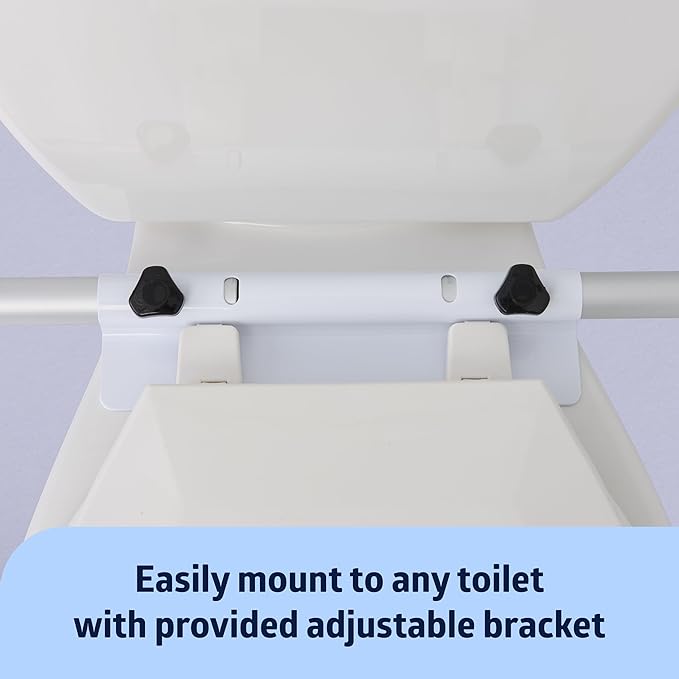 Foldable Toilet Safety Rail with Adjustable Height – Universal Fit for Standard or Elevated Seats – Aluminum Frame, Width Adjustable Armrests, Easy Install Over Toilet – Retail Box