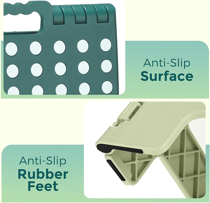 ACKO Folding Step Stool 13 Inch, Sturdy Collapsible Step Stool Foldable Up to 300 lbs for Adults, Non Slip Lightweight Foot Stools with Handle, Ideal for Kitchen, Bathroom, Bedroom, Garden, Green