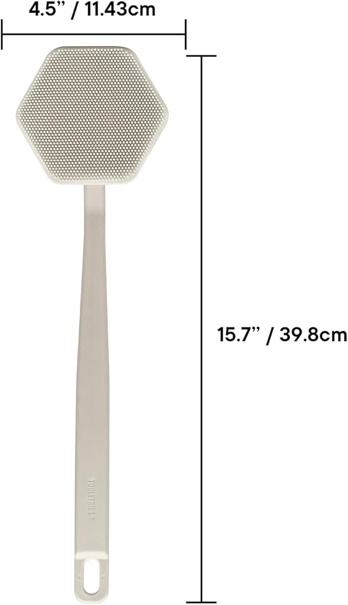 TOOLETRIES Silicone Back Scrubber for Shower, Exfoliating Body & Bath Brush, Long Ergonomic Handle, Non-Slip Grip for Hard-to-Reach Areas, Hygienic Silicone Bath Accessory for Men & Women - Sand