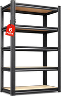 6-Pack 5-Tier Heavy Duty Metal Shelving Units, 71" H x 28" W x 12" D, Adjustable Steel Storage Racks for Garage, Warehouse, Industrial, and Home Organization, 1900 lbs Capacity