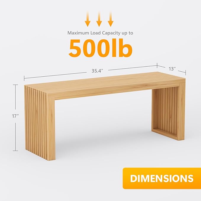 Bamboo Dining Bench, 35-inch Sleek Design Entryway Shoe Rack Bench, Indoor Kitchen Table Bench, Waterproof Outdoor Bench, Natural