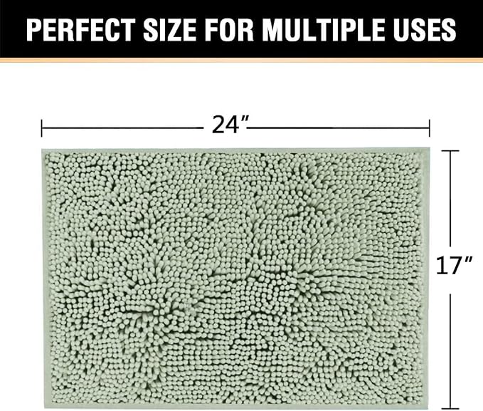 H.VERSAILTEX Bath Mat Bathroom Rug Bath Rugs for Bathroom Non Slip Bath Mats Extra Thick Chenille Rug 17" x 24" Absorbent Soft Shaggy Washable Dry Fast Plush Rugs for Bathtubs - Sage