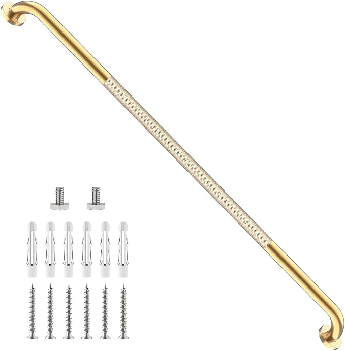 47 Inch Brushed Gold Shower Grab Bar w/Anti-Slip Knurled Grip,YuanDe Stainless Steel Bathroom Grab Bars,Handicap Injury Elderly Senior Assist Support Shower Handle