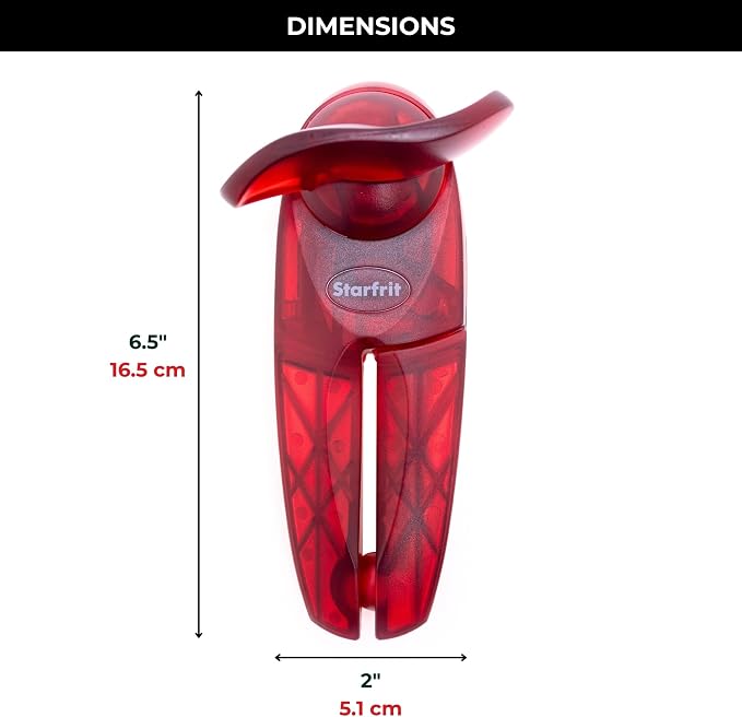 Starfrit Little Beaver Can Opener, Safe, Holds lid and Leaves No Sharp Edges on Lid, Comfort Grip, 3-Year Warranty, Red