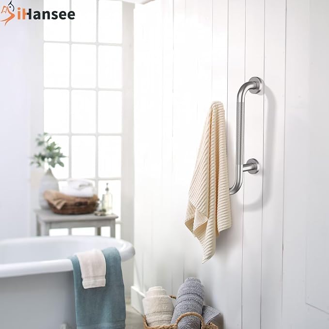 𝐔𝐩𝐠𝐫𝐚𝐝𝐞𝐝 Toilet Grab Bars 16 Inch - Toilet Paper Holder Grab Bar Stainless Steel Knurled Toilet Grab Bars for Seniors Bathtub Bathroom Rails for Elderly Safety Balance Support, Brushed Nickel