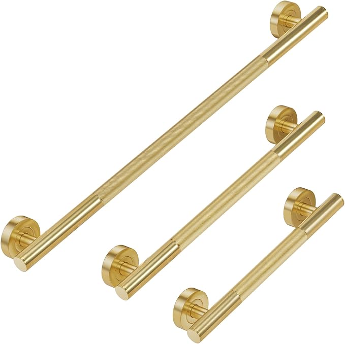 Lava Odoro Gold Shower Grab Bars, 3 Pack Stainless Steel Bathroom Safety Grab Bar 36" 24" 18", Upgrade Anti-Slip Knurling Shower Grab for Bathtub, Shower Handle for Elderly and Handicap, ADA Compliant