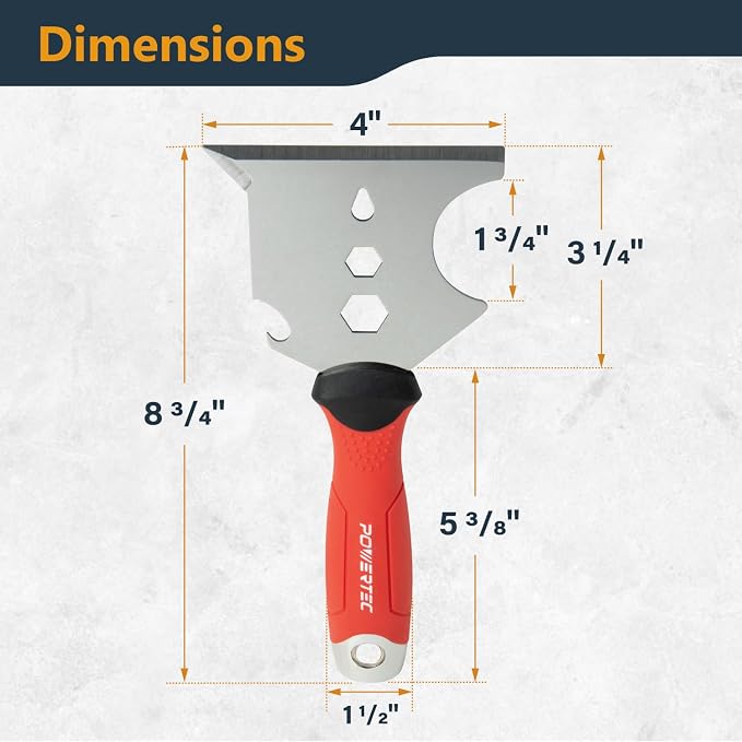 POWERTEC 9-in-1 Painter's Tool w/ 4 Inch Stainless Steel Putty Knife | Straight Scraper, Grout Remover, Roller Cleaning, Can Opener, Bottle Opener, Nail Puller, Screwdriver, 3/8" & 1/4" Wrench (72068)