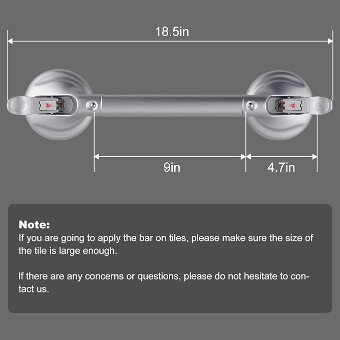 Heavy Duty Suction Shower Grab Bar - Toilet Bathroom Bathtub Safety - Shower Handles, Suction Cup Power Up to 250 LB, Perfect for Elderly Seniors(18.5 Inch, Gray Silver) ver