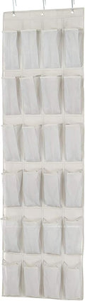 Amazon Basics 24 Medium Mesh Pocket Over-the-Door Hanging Shoe Organizer, Space Saving Shoe Storage, Light Grey | Over-the-Door