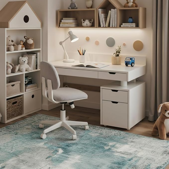 48"x72" Office Chair Mat for Hardwood Tile Floor, Under Desk Carpet Protector for Rolling Computer Chair Mat, Machine Washable Area Rug, Anti-Slip 1/5" Thick Low Pile Thin Vinyl Floor Mat, Black Beige