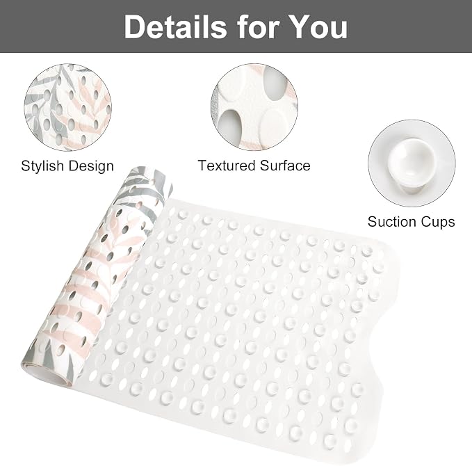 Large Shower Mat Non Slip, Yonala Premium Anti Slip Bath Mat for Tub, 40 x 16 Inch Extra Long Bathtub Mat with Suction Cups and Drain Holes, Easy Clean