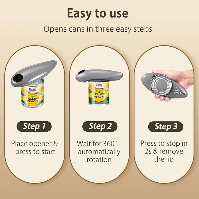 Electric Can Opener, Handheld One-touch Automatic Can opener, Smooth Edge Kitchen Gadget Can Openers Electric for Seniors with Arthritis Gray
