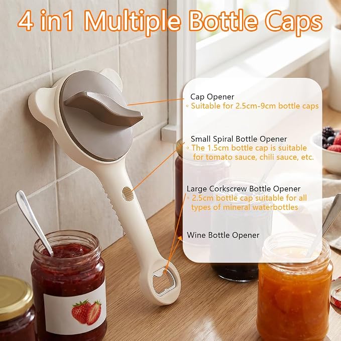 4-In-1 Jar Opener Adjustable Jars Opener for Seniors Women Week Hand Cap Crack Bottle Lid Openers Grippers Kitchen Must Haves Tools Gadgets Unique Gifts for Elderly Mom Dad Old People Pampered Chef