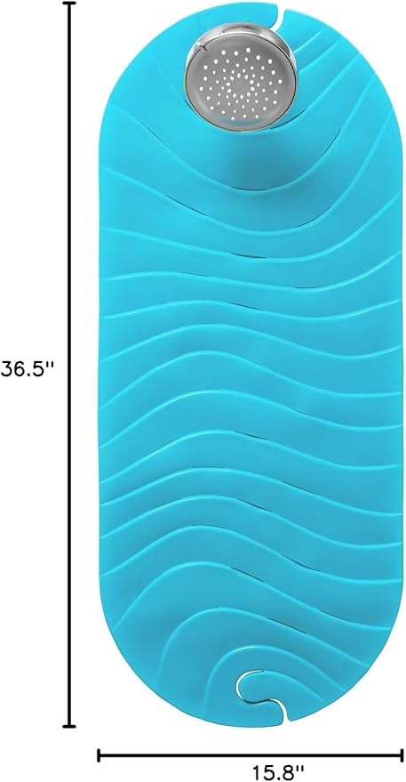 Boon B11192 RIPPLE Textured Non Slip Baby Bath Tub Mat with Hanging Hook and Drain Holes, Blue