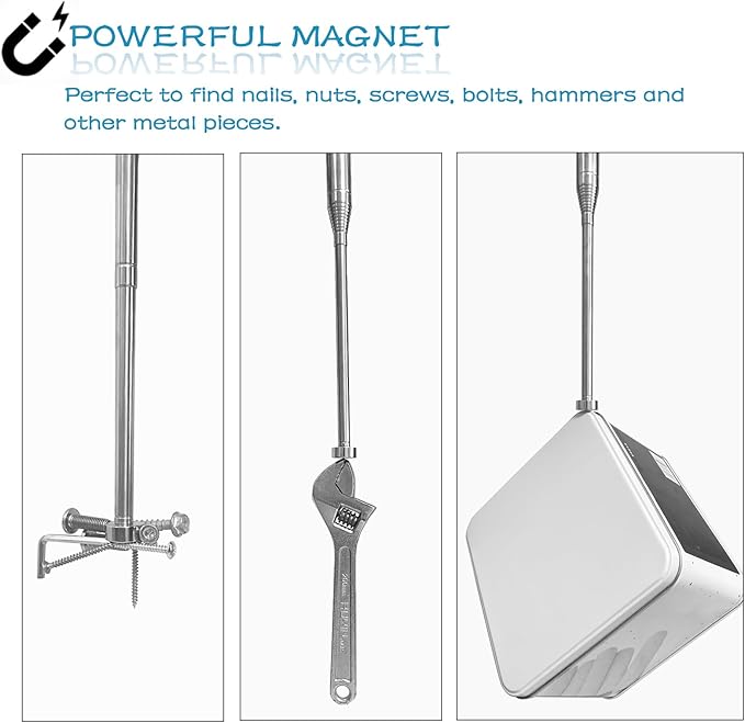 10 FT Telescoping Pickup Tool Magnetic Pole with Hook, Telescopic Push Pull Rod Wire Reacher Grabber Disc Golf retriever, Telescopic Magnetic Pick-Up Tool