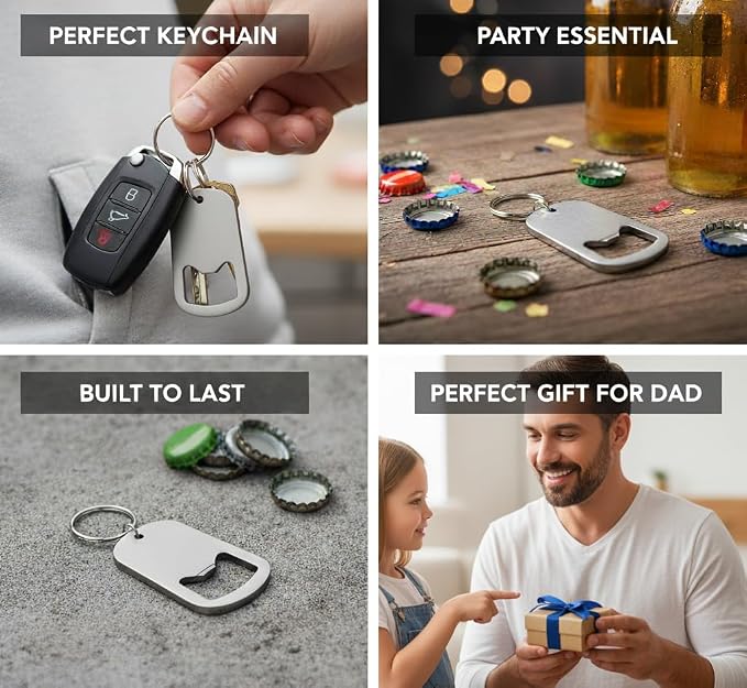 Gadgetime USA 2 Pieces of Sleek Grip Stainless Steel Bottle Opener Keychain Set – Ultra-Compact Flat Cap Remover for Beer & Soda, Pocket-Friendly Bar Tool