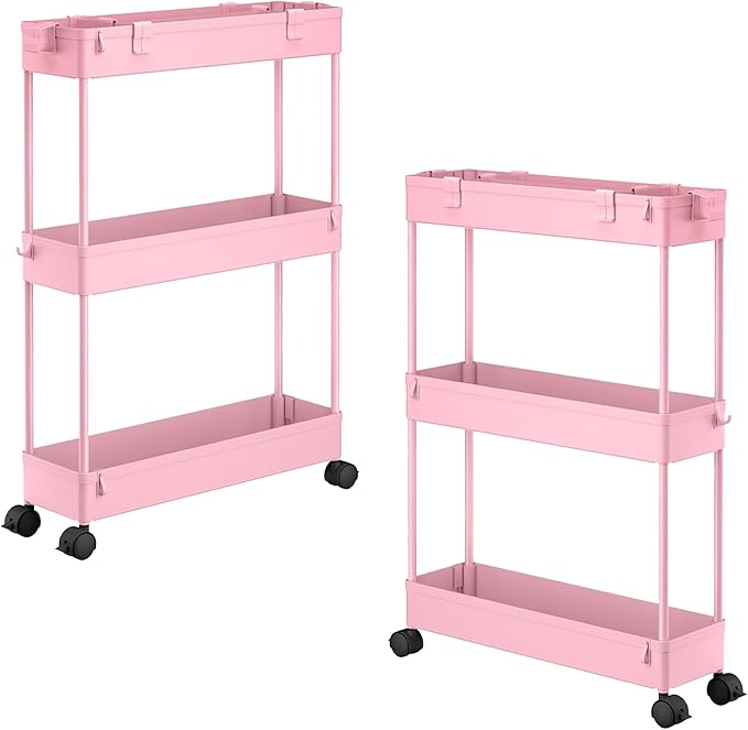 SPACELEAD 2-piece Set Slim Storage Cart 3 Tier,Bathroom Organizer Rolling Utility,Mobile Shelving Unit Slide Out for Office, Kitchen, Laundry Room & Narrow Places