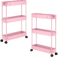SPACELEAD 2-piece Set Slim Storage Cart 3 Tier,Bathroom Organizer Rolling Utility,Mobile Shelving Unit Slide Out for Office, Kitchen, Laundry Room & Narrow Places