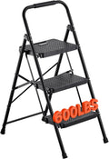 VEVOR 3 Step Ladder, Folding Step Stool with Wide Anti-Slip Pedal and Comfort Handgrip, Lightweight 600 lbs Capacity Portable Steel Ladder, Multi-Use for Kitchen, Home, Household and Office, Black