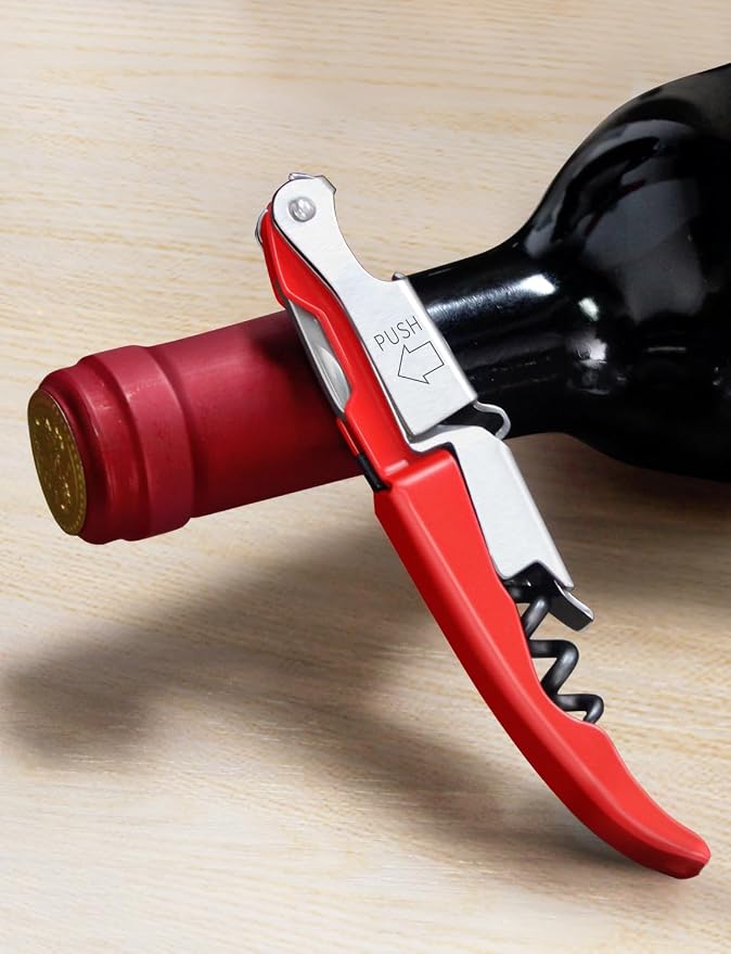CORKAS Wine Key - Professional Handcrafted Heavy Duty Waiter Corkscrew, Compact Wine Opener with Double Hinged, Foil Cutter and Bottle Opener, Gifts for Severs, Sommelier, Bartenders (4Pack-Red)